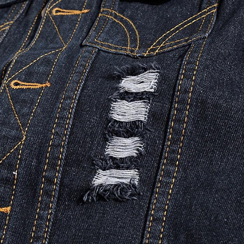 Mens Vintage Ripped Motorcycle Embroidered Patch Denim Vest 98731616Y