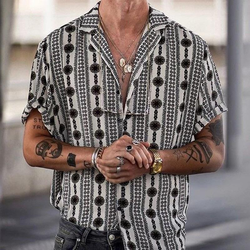 Mens Lapel Print Casual Shirt 68110811X
