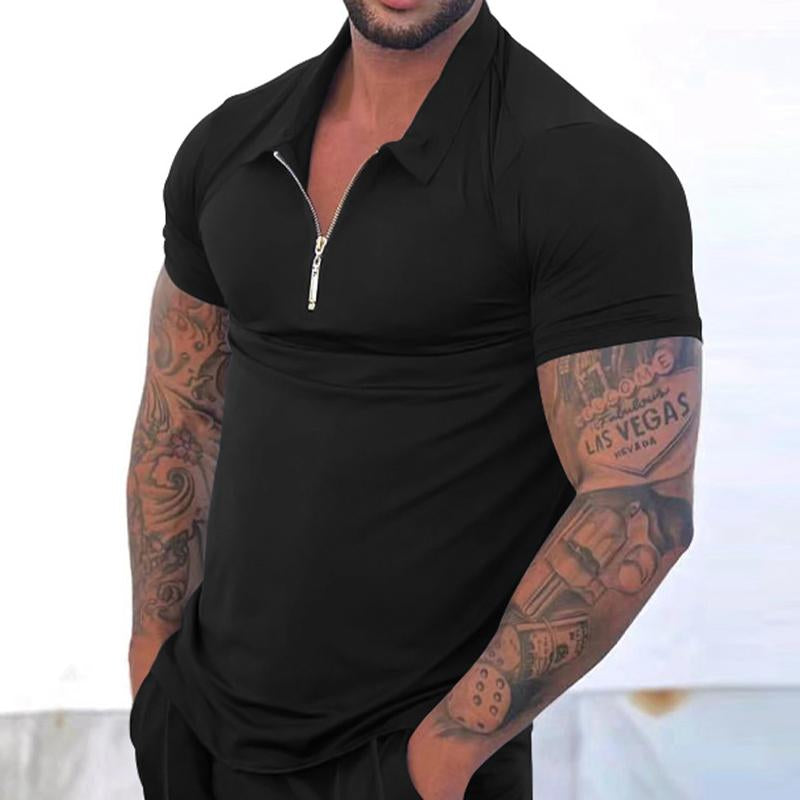 Mens Casual Solid Color Lapel Short Sleeve Polo T-Shirt 84914388Y