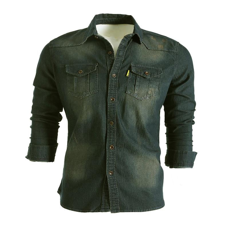 Mens Denim Solid Color Mens Long Sleeve Shirt 61398277X