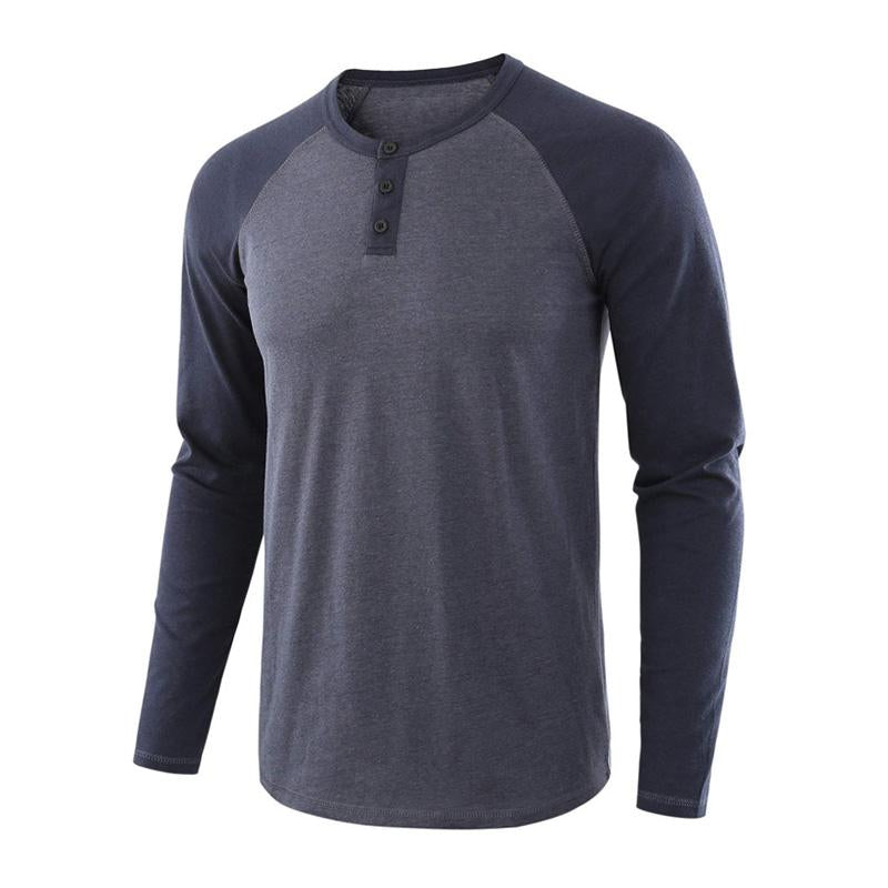 Mens Casual Colorblock Loose Henley T-Shirt 42204991M