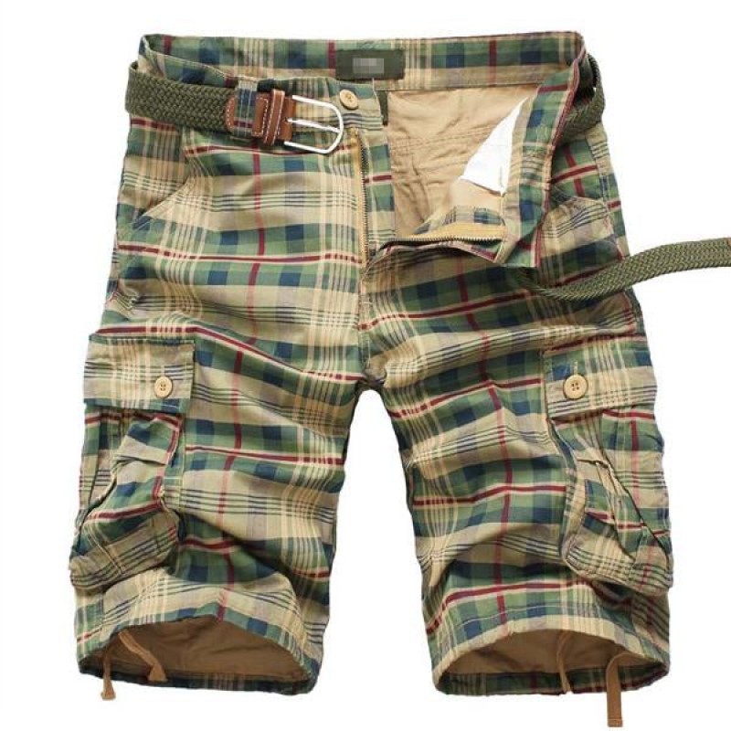 MENS VINTAGE POCKET PLAID SHORTS （WITHOUT BELT）  98497428X