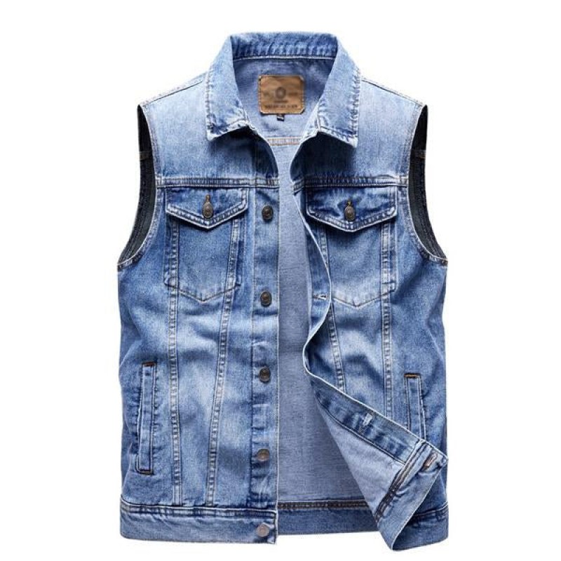 Mens Retro Lapel Denim Vest 41696369X