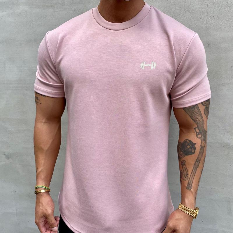 Mens Round Neck Solid Color Sports T-Shirt 21334021X