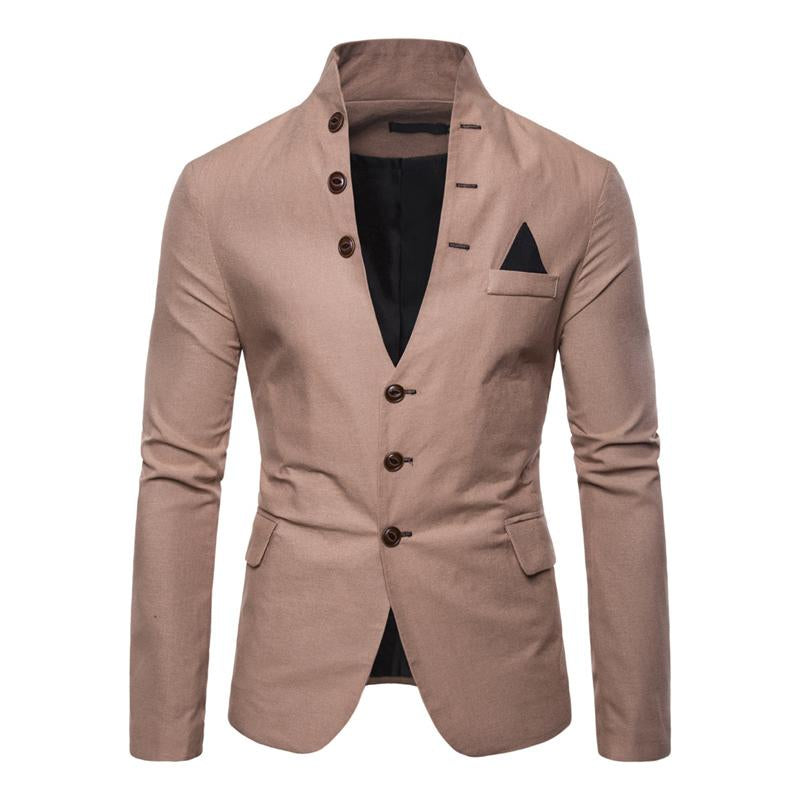Mens Solid Color Multi-button Decorated Stand Collar Thin Blazer 41842490Y