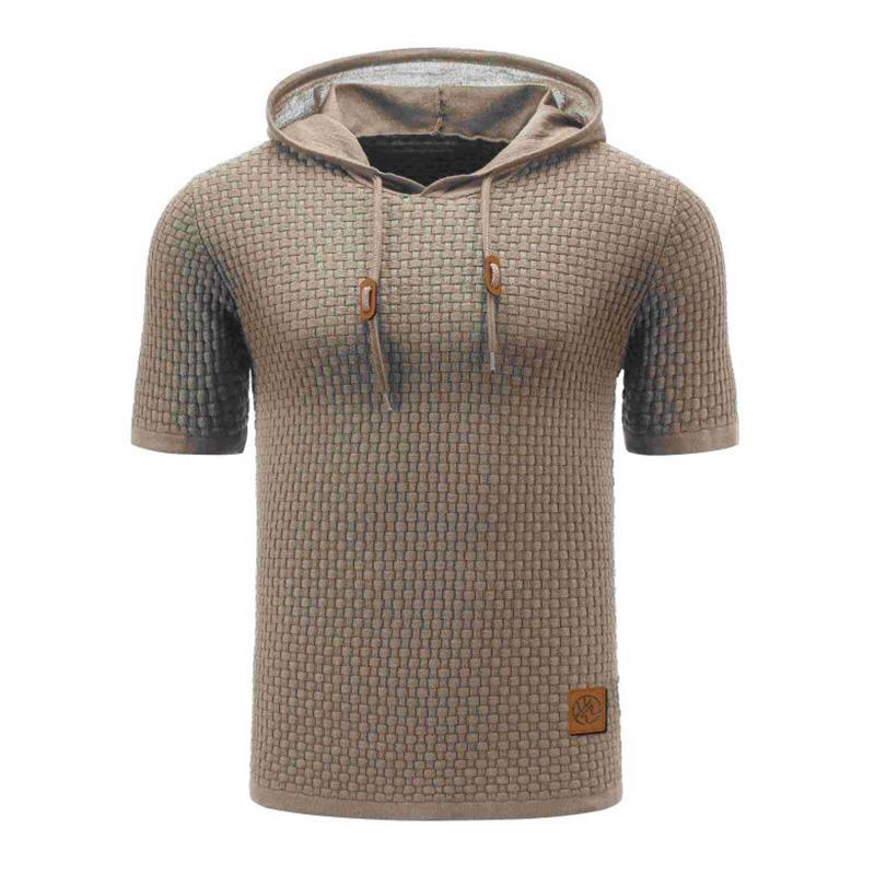 Mens Casual Hooded Knit Short Sleeve T-Shirt 79682427M