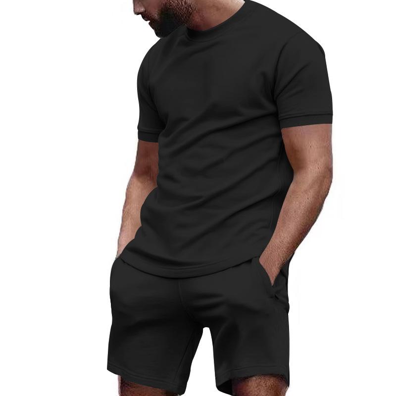 Mens Solid Loose Short Sleeve T-shirt Shorts Sports Set 39155105Z