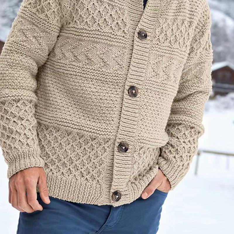 Mens Solid Color Cable Knit Jacket 01529335X