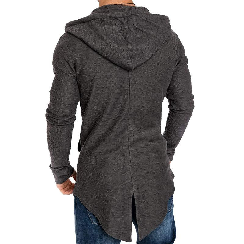Mens Casual Solid Color Hooded Irregular Hem Sweatshirt Jacket 62360058Y