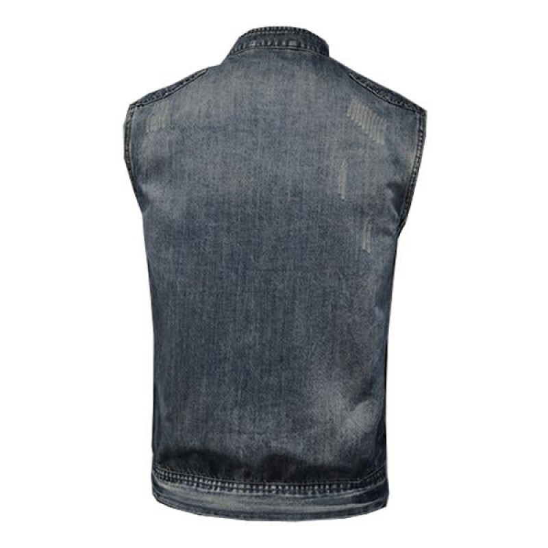 Mens Retro Stand Collar Denim Vest 85527181M