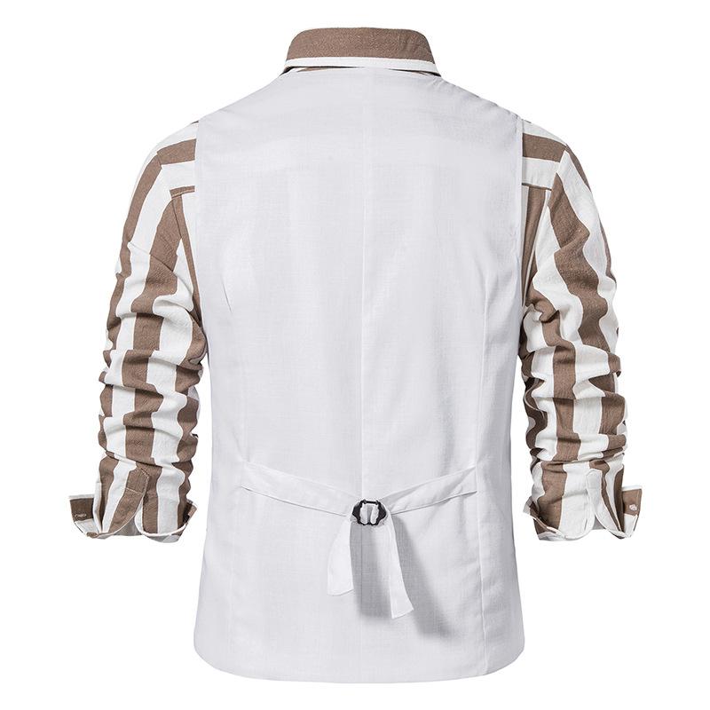 Mens Vintage Cotton Linen V Neck Vest 21832961X