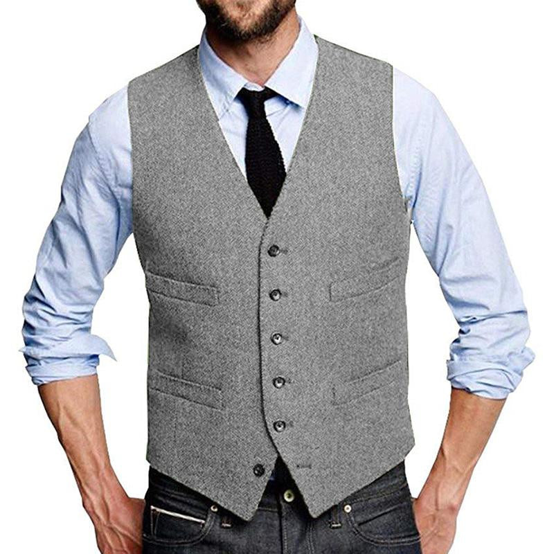 Mens Vintage Herringbone Single Breasted Suit Vest 99735900M