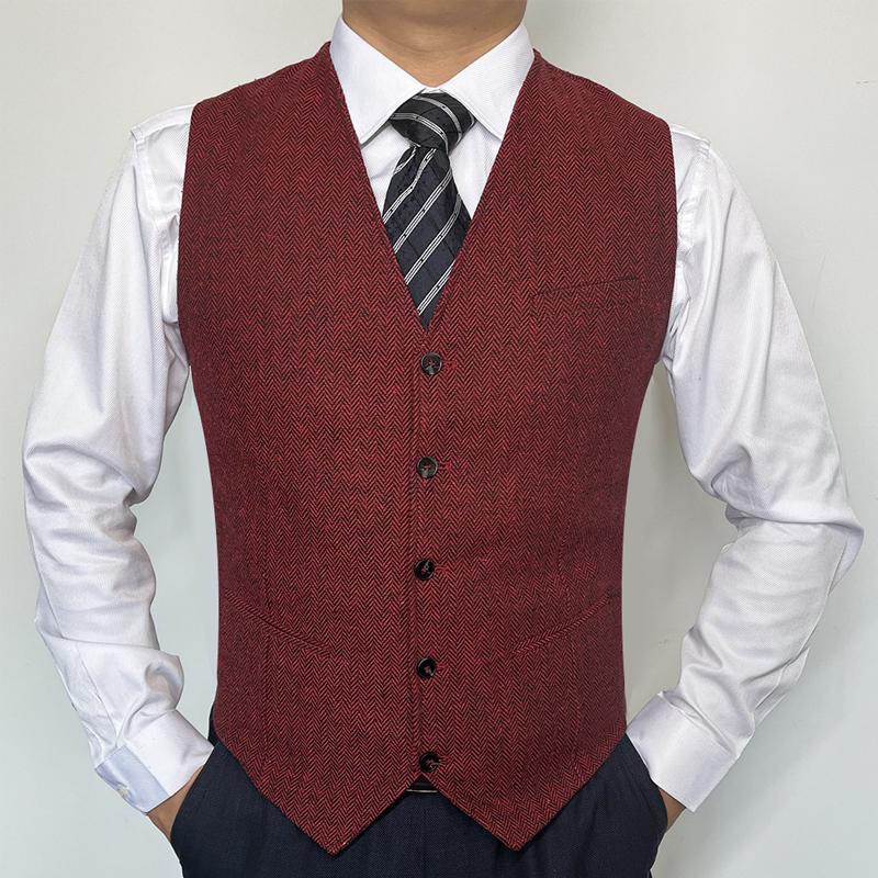 Mens Herringbone Pattern V-neck Suit Groom and Best Man Vest 26434573X