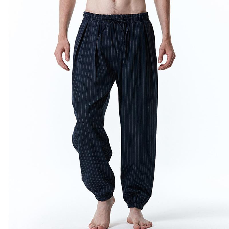 Mens Casual Striped Cotton Linen Harem Pants 15392211Y