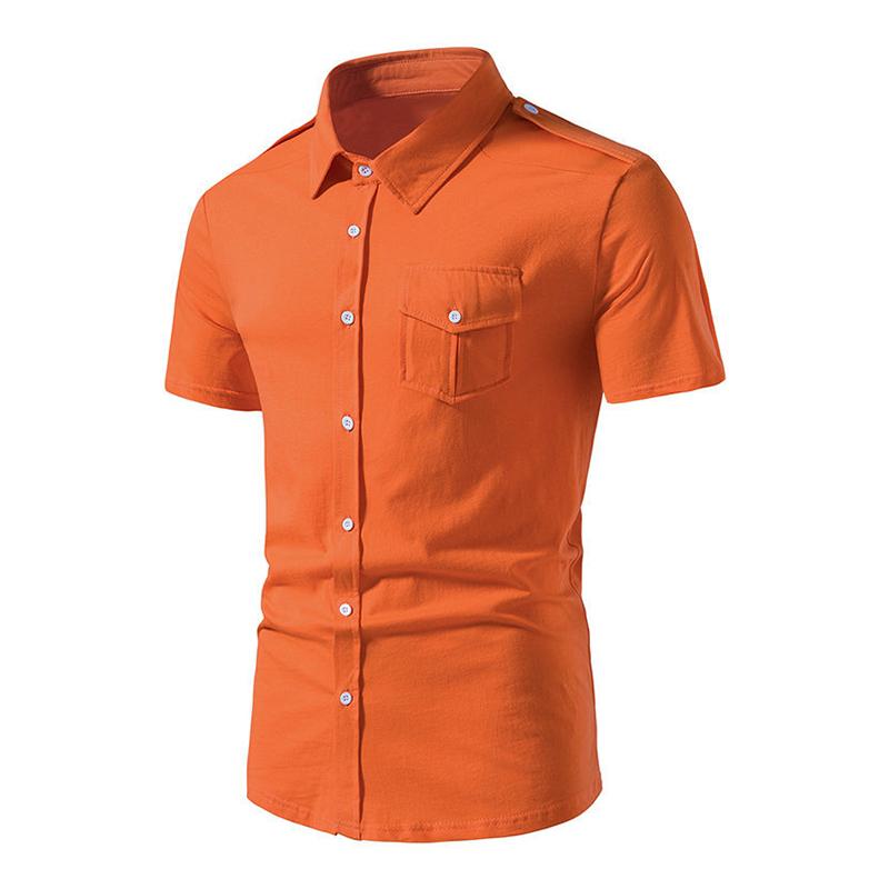 Mens Summer Casual Solid Color Lapel Short Sleeve Shirt 44197407M