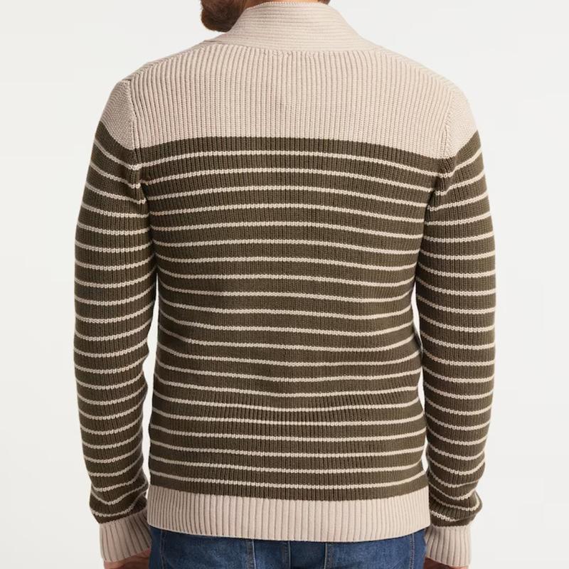 Mens V-Neck Striped Long Sleeve Knit Cardigan 67657736M