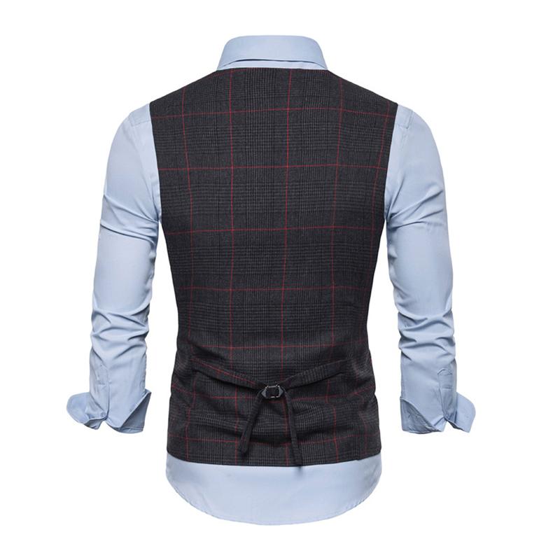 Mens Vintage Single Breasted V Neck Plaid Suit Vest 13549331M