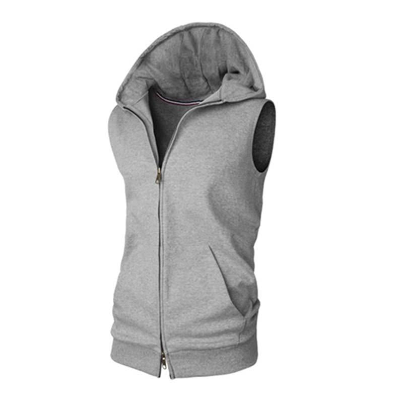 Mens Casual Hooded Sleeveless Zipper Tank Top 10159862M