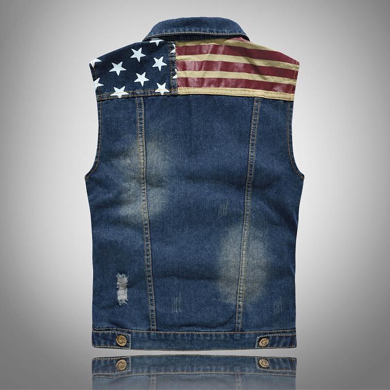 Mens Casual Vintage Flag Denim Vest 83040802Y