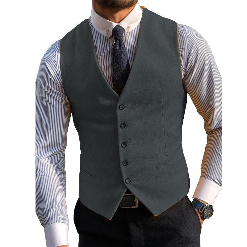 Mens Casual V-neck Single-breasted Suit Vest 13358039M