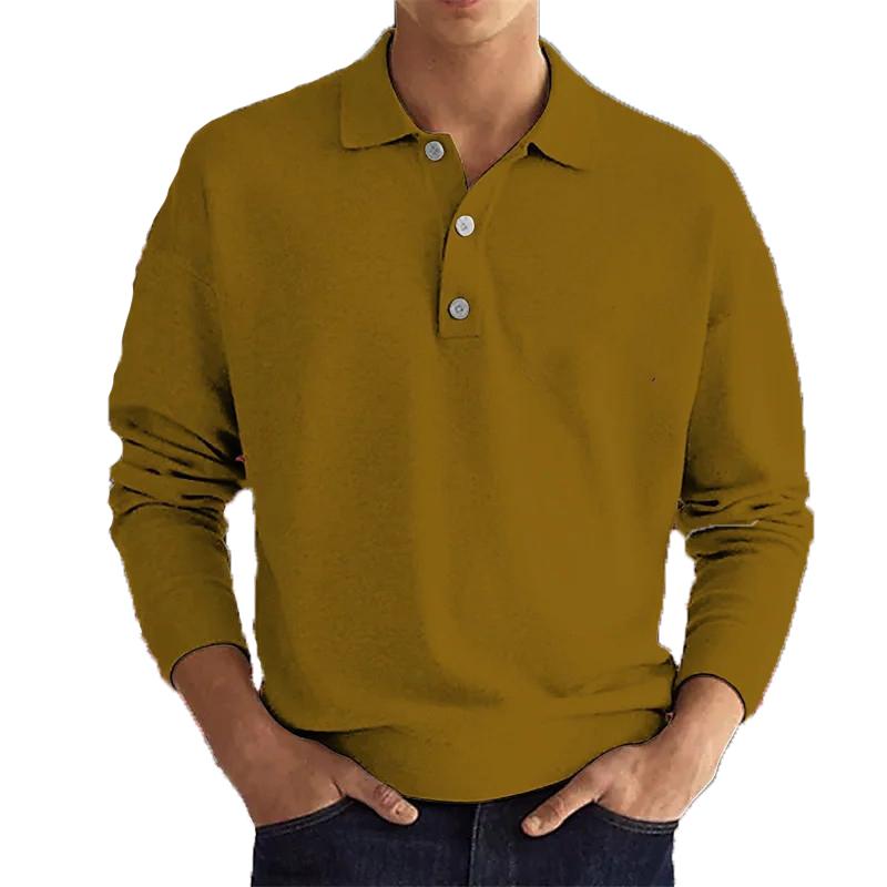 Mens Solid Lapel Long Sleeve Polo T-Shirt 72727356Y