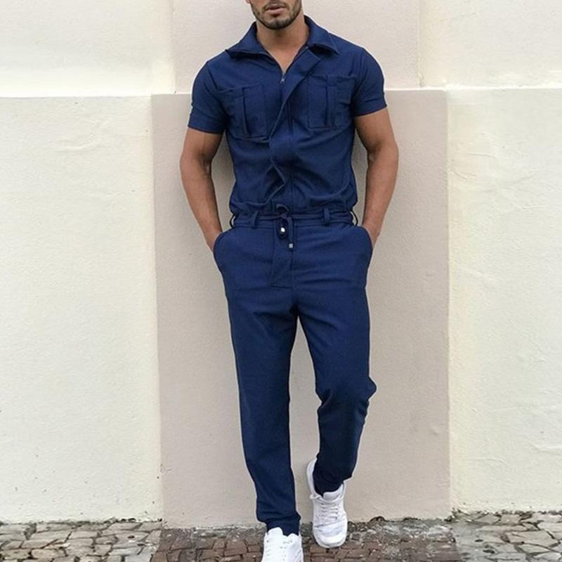 Mens Casual Loose Short-sleeved Trousers Cargo Overalls 87687291M