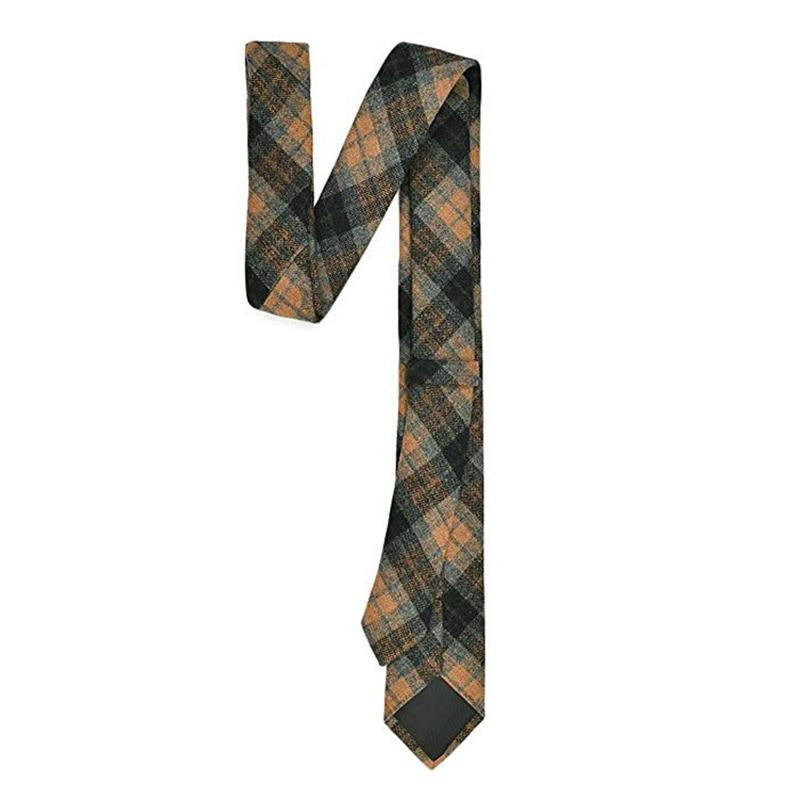 Mens Vintage Wool Blend Narrow Plaid Print Tie 65565127M