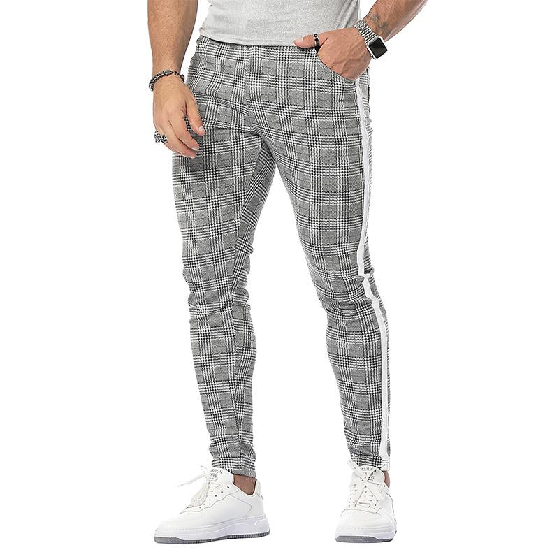 Mens Casual Plaid Stitching Pencil Trousers 86654549M