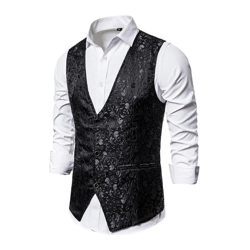 Mens Vintage Jacquard V-Neck Single Breasted Vest 82816436M
