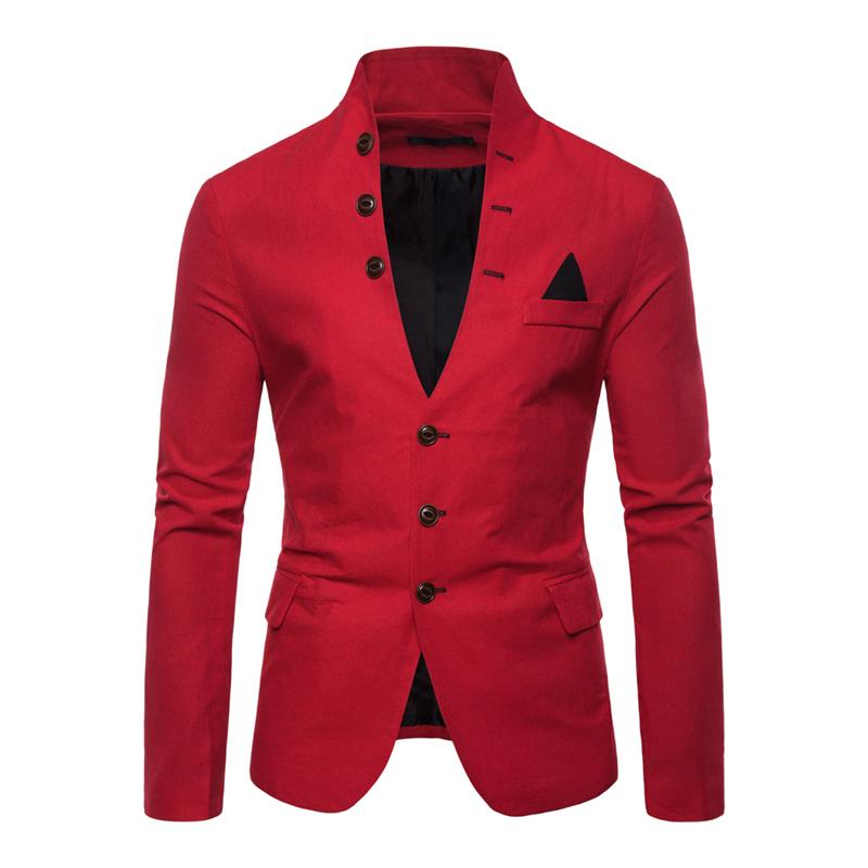 Mens Solid Color Multi-button Decorated Stand Collar Thin Blazer 41842490Y