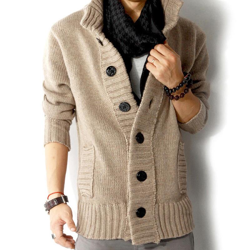 Mens Pirate Button Stand Collar Thick Knit Jacket 64218803X