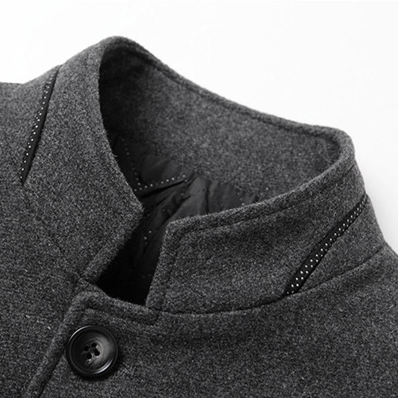 Mens Stand Collar Solid Color Woolen Coat 09916804X