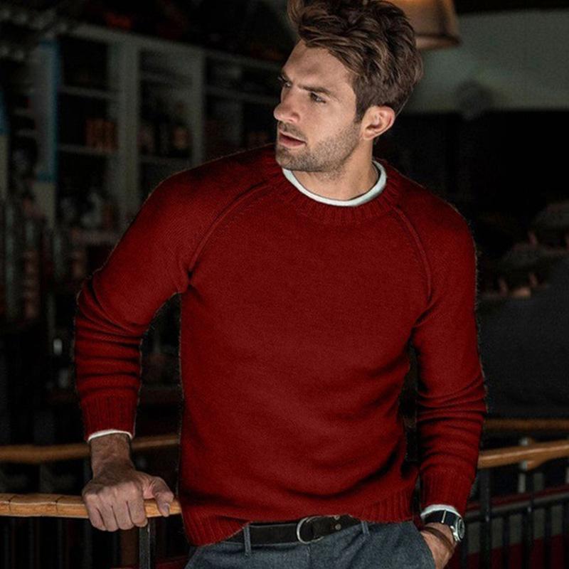 Mens Solid Color Crew Neck Knit Pullover Sweater 85798282X
