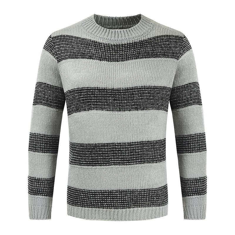 Mens Leisure Round Neckline Striped Sweater 52292053M