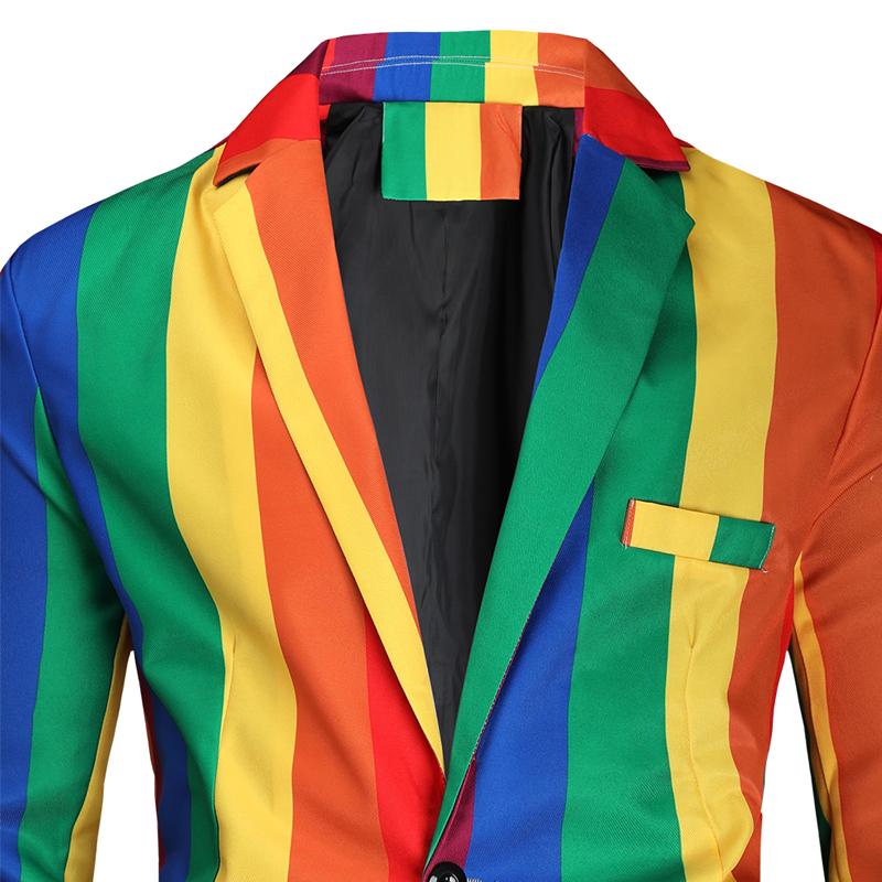 Mens Vintage Rainbow Print Lapel Long Sleeve Blazer 01685115Y