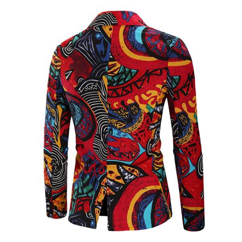 Mens Vintage Print Lapel Long Sleeve Blazer 41930598M