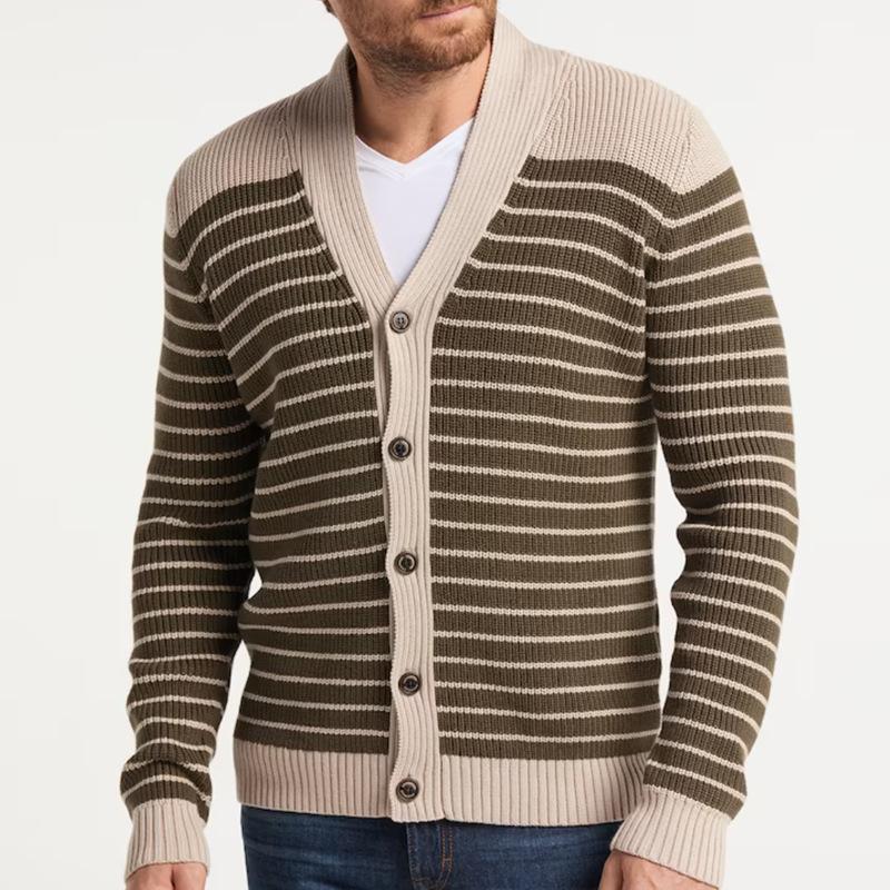 Mens V-Neck Striped Long Sleeve Knit Cardigan 67657736M