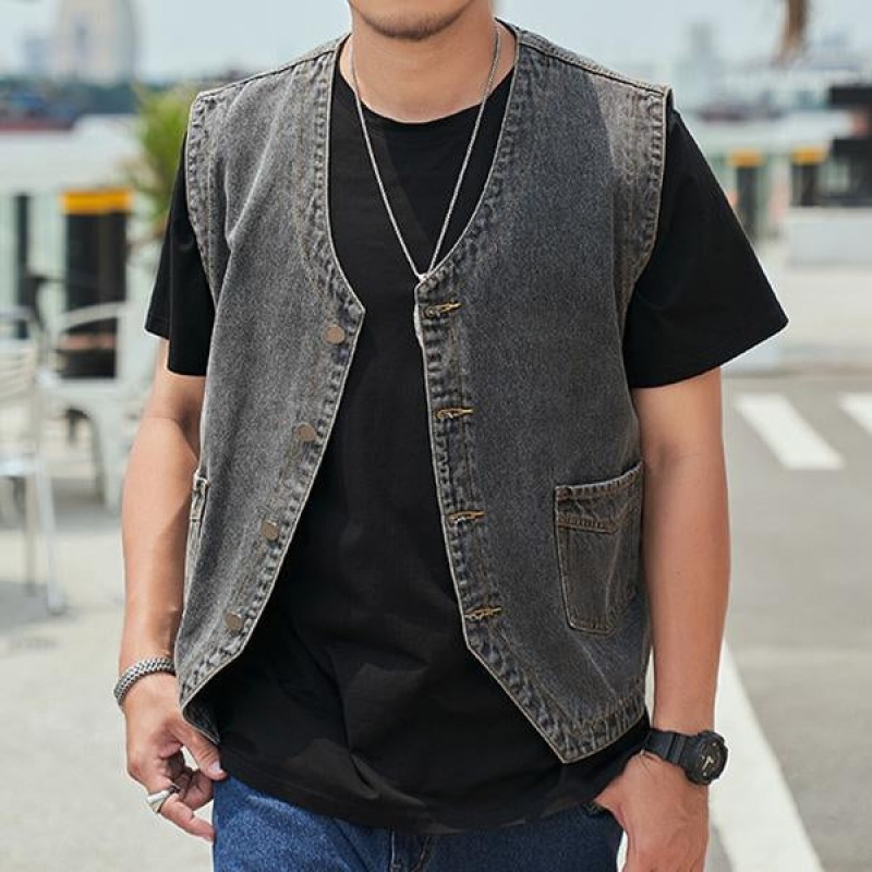 Mens Casual Loose Single Breasted Denim Vest 69915126M