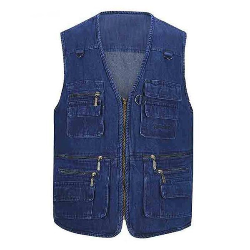 Mens Outdoor Multi-pocket Denim Vest 86805402M