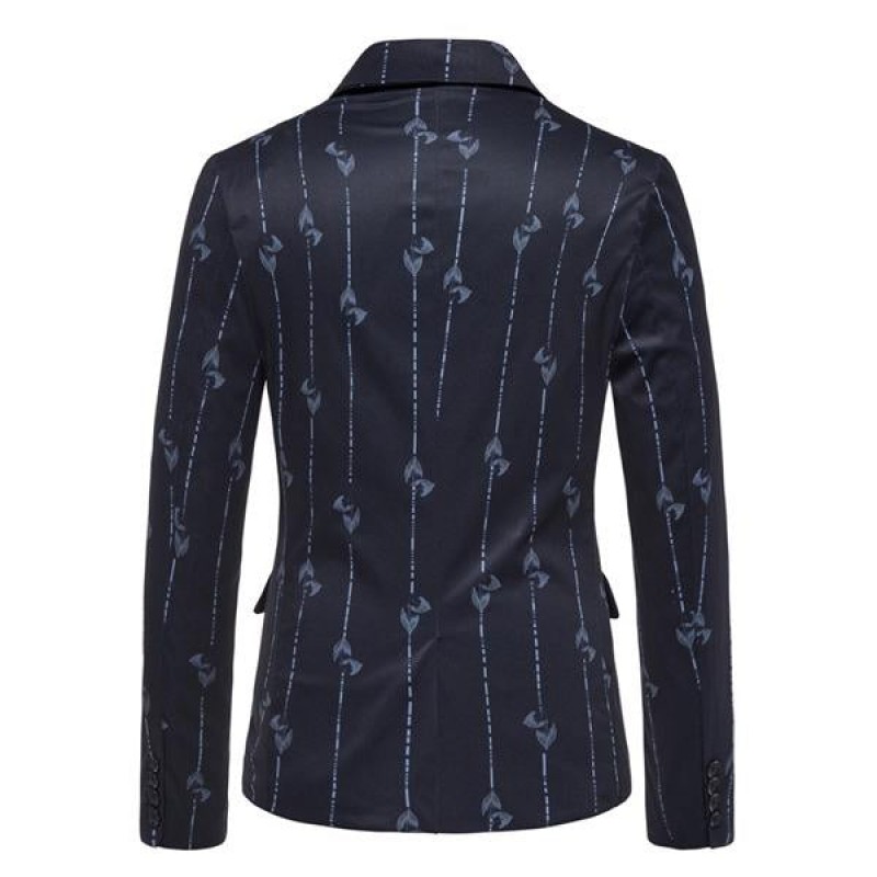 Mens One Button Leaf Stripe Print Casual Blazer 84301196M
