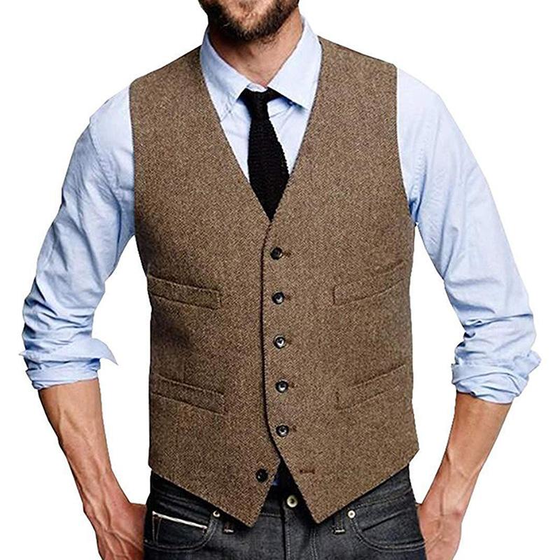 Mens Vintage Herringbone Single Breasted Suit Vest 99735900M