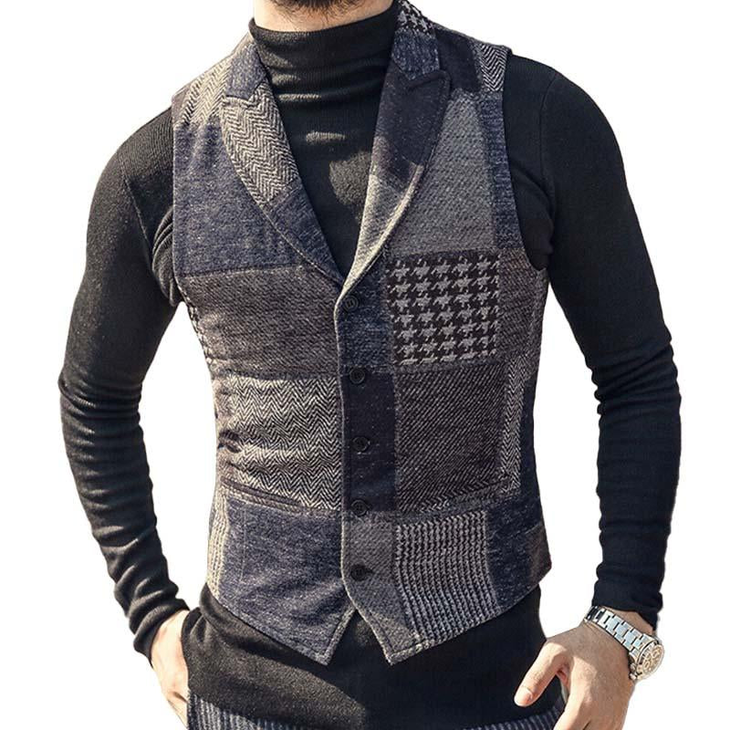 Mens Vintage Lapel Colorblock Slim Suit Vest 60907033M