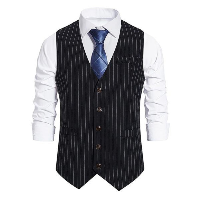 Mens Single-breasted Striped Suit Vest 57502558M