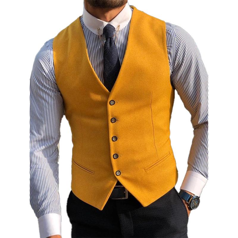 Mens Casual V-neck Single-breasted Suit Vest 13358039M