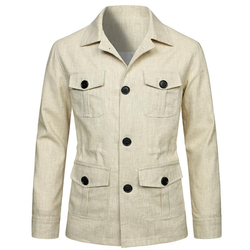 Mens Casual Linen Multi-Pocket Cargo Thin Jacket 32125482Y