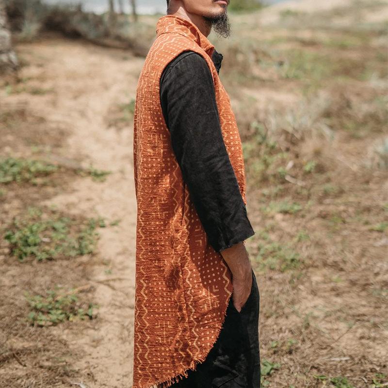 Mens Cotton Linen Mid Length Vest 22009331X