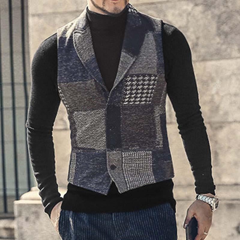 Mens Vintage Lapel Colorblock Slim Suit Vest 60907033M