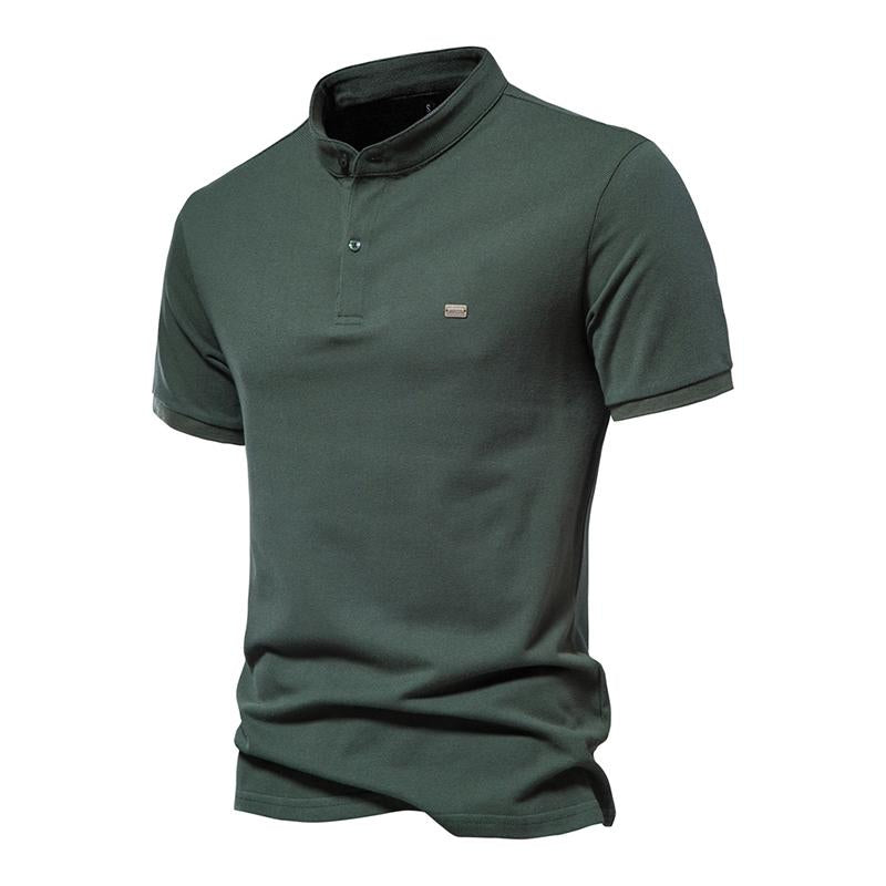 Mens Casual Cotton Stand Collar Solid Color Slim Short Sleeve Polo Shirt 95058725M