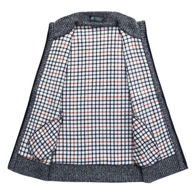 Mens Casual Stand Collar Fleece Knitted Vest 30062238M