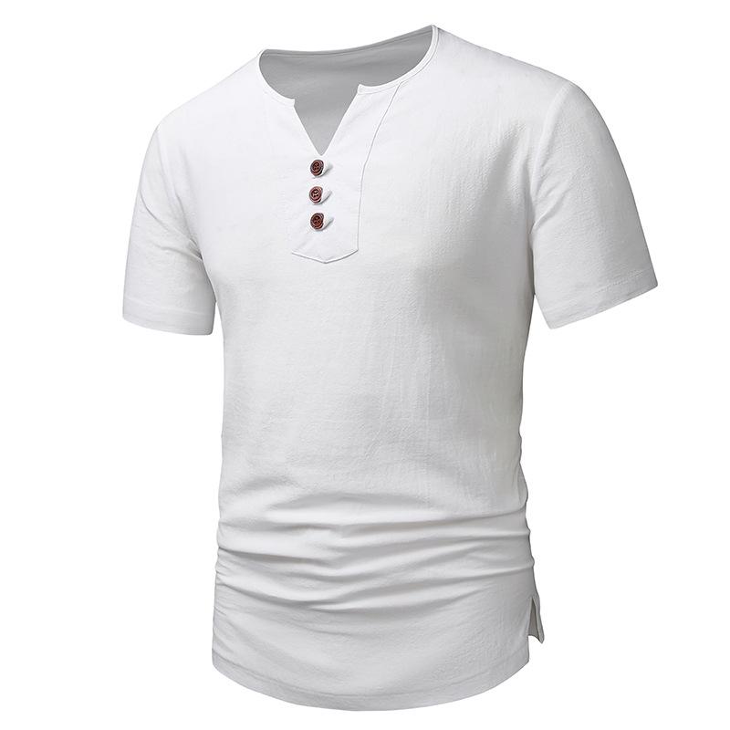 Mens Cotton Linen Fashion V Neck Beach Short Sleeve T-Shirt 12669214X